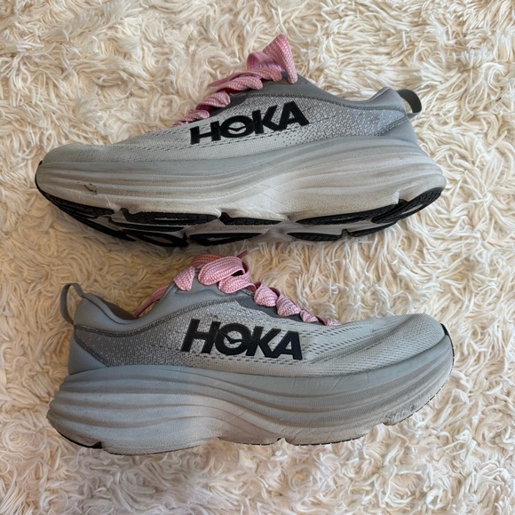 HOKA Bondi 8 Wide Running Shoes Gray Pink Lace Cushioned Women’s 9.5 2E - Picture 8 of 8